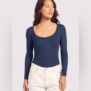 Nuuds Slinky Rib Long Sleeve Bodysuit Navy Blue Soft Clean Girl Size Small